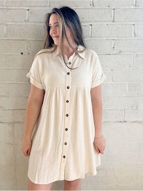 Hem & Thread Cream Linen Empire Waist Coastal Cowboy Dress